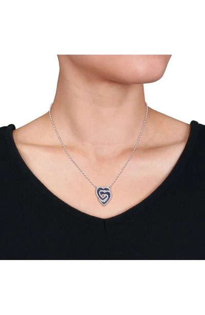 Shop Delmar Sterling Silver Lab Created White & Blue Sapphire Heart Pendant Necklace