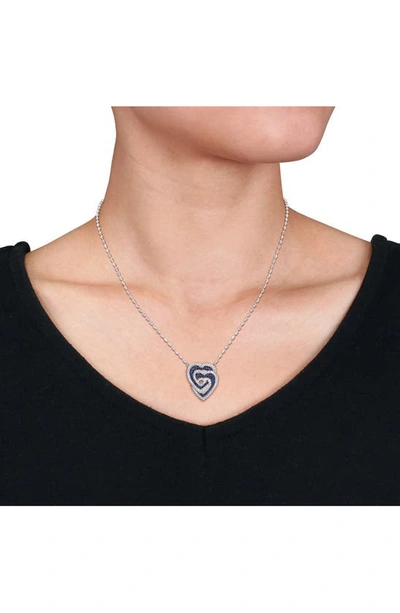 Delmar Sterling Silver Lab Created White & Blue Sapphire Heart Pendant Necklace In Blue