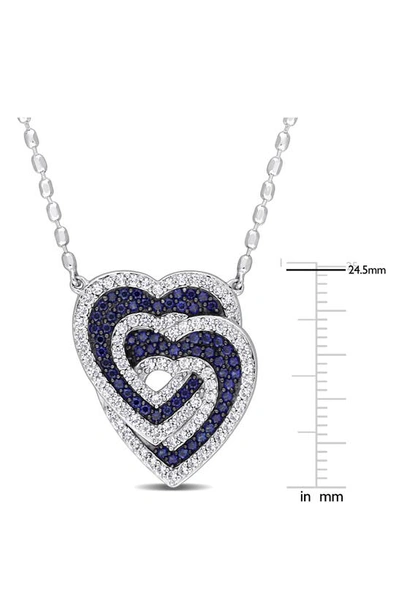 Delmar Sterling Silver Lab Created White & Blue Sapphire Heart Pendant Necklace In Blue