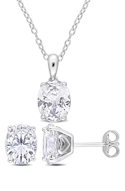 Shop Delmar Oval Cut Lab Created White Sapphire Pendant Necklace & Stud Earrings In Silver