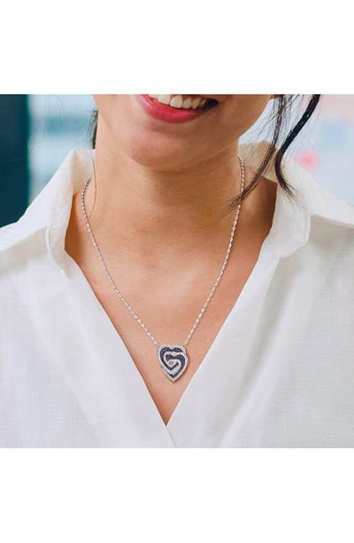 Delmar Sterling Silver Lab Created White & Blue Sapphire Heart Pendant Necklace In Blue