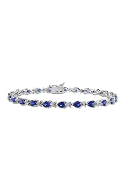 Shop Delmar Pear Cut Lab Created Sapphire Tennis Bracelet In Blue