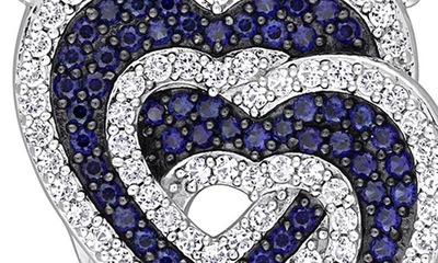 Delmar Sterling Silver Lab Created White & Blue Sapphire Heart Pendant Necklace In Blue