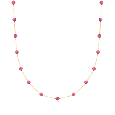 Rs Pure By Ross-simons Pink Tourmaline Bead Station Necklace In 14kt Yellow Gold In Pink