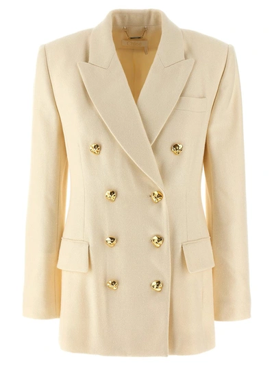 Shop Chloé Tailored Double-breasted Blazer In White