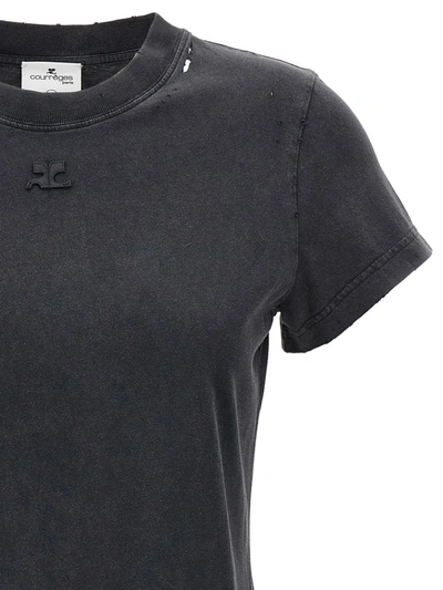 Shop Courrèges 'ac Stone Destroyed' T-shirt In Black