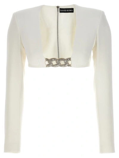 Shop David Koma Top '3d Crystsal Chain And Square Neck' In White