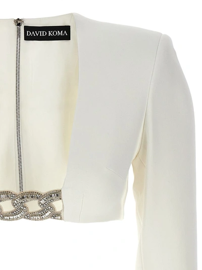 Shop David Koma Top '3d Crystsal Chain And Square Neck' In White