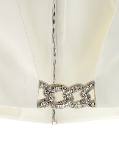 Shop David Koma Top '3d Crystsal Chain And Square Neck' In White