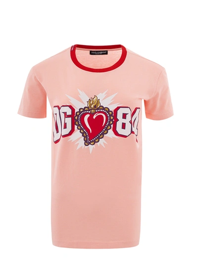 Shop Dolce & Gabbana Pink Cotton T-shirt With Printed Logo