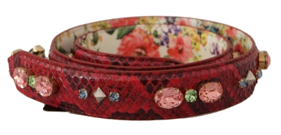 Shop Dolce & Gabbana Red Exotic Leather Crystals Reversible Shoulder Strap