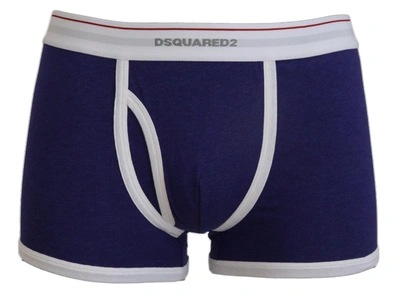 Shop Dsquared² Blue White Logo Cotton Stretch Men Trunk Underwear