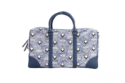 Shop Mcm Boston Medium Blue Vintage Denim Fabric Duffle Bag Crossbody Bag Purse