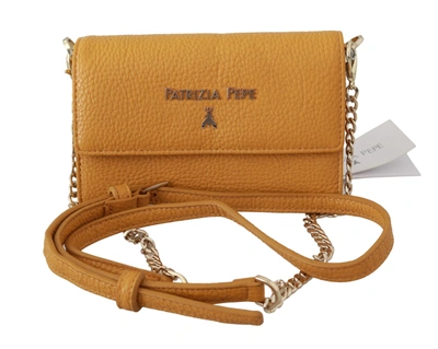 Shop Patrizia Pepe Yellow Logo Leather Shoulder Strap Sling Bag