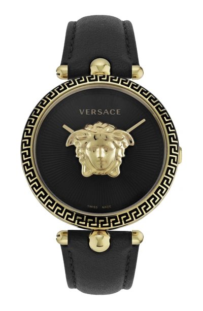 Shop Versace Palazzo Empire Leather Watch In Gold