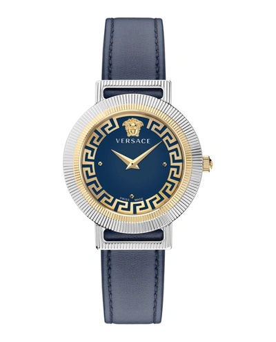 Versace Greca Chic Leather Watch In Silver