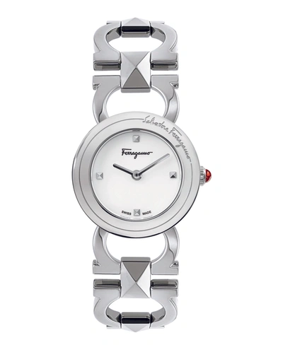 Shop Ferragamo Double Gancini Stud Bracelet Watch In Silver
