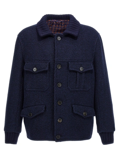 Shop Etro Barbed Wool Jacket Casual Jackets, Parka Blue