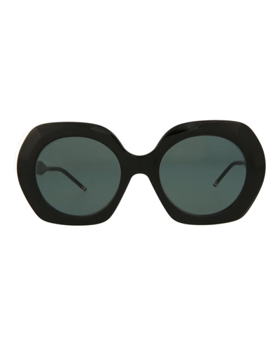 Shop Thom Browne Oval-frame Acetate Sunglasses In Black