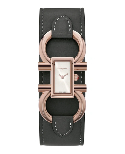 Shop Ferragamo Double Gancini Leather Cuff Watch In Multi