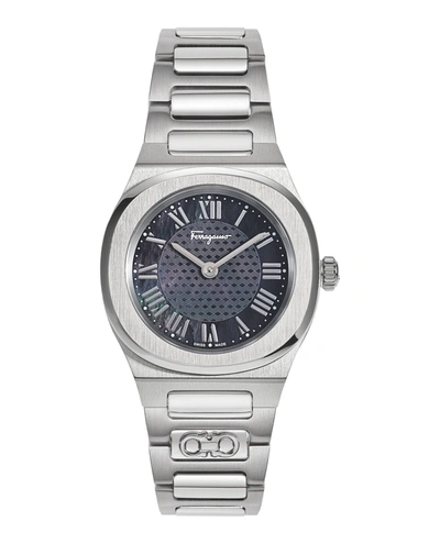 Shop Ferragamo Elliptical Mother Of Pearl Watch In Silver