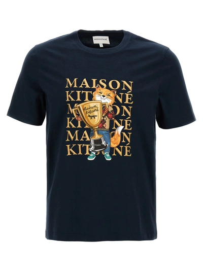 Shop Maison Kitsuné Fox Champion T-shirt Blue