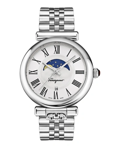 Shop Ferragamo Ora Moonphase Bracelet Watch In Silver