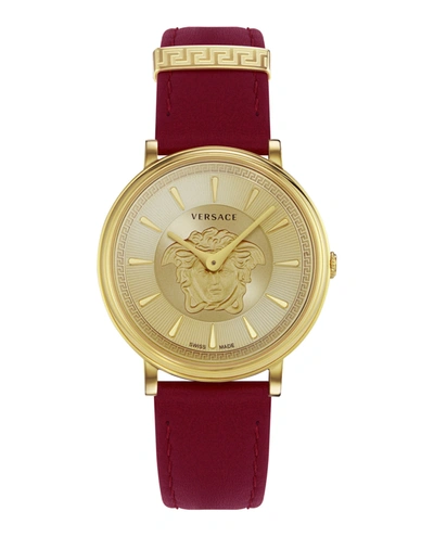 Shop Versace V-circle Medusa Strap Watch In Gold