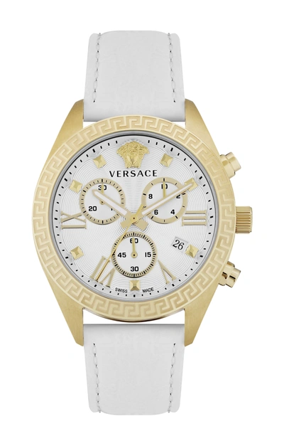 Shop Versace Greca Chrono Leather Watch In Gold