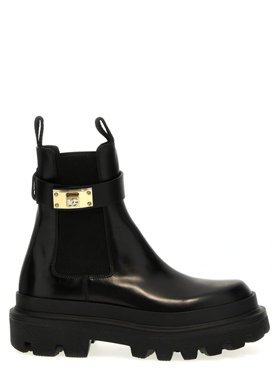Shop Dolce & Gabbana Logo Strap Leather Ankle Boots Boots, Ankle Boots Black