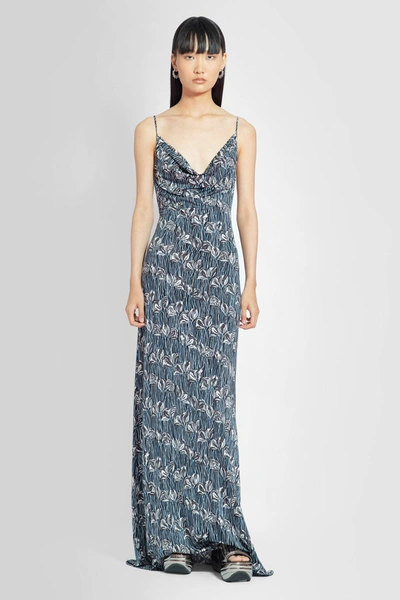 Burberry Monogram Print Silk Satin Slip Dress in Blue