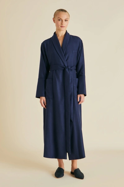Shop Olivia Von Halle Logan Osaka Navy Robe In Cashmere