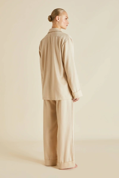Shop Olivia Von Halle Vanderbilt Muscat Beige Cashmere Pyjamas