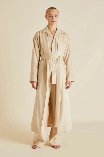 Shop Olivia Von Halle Vanderbilt Muscat Beige Cashmere Pyjamas