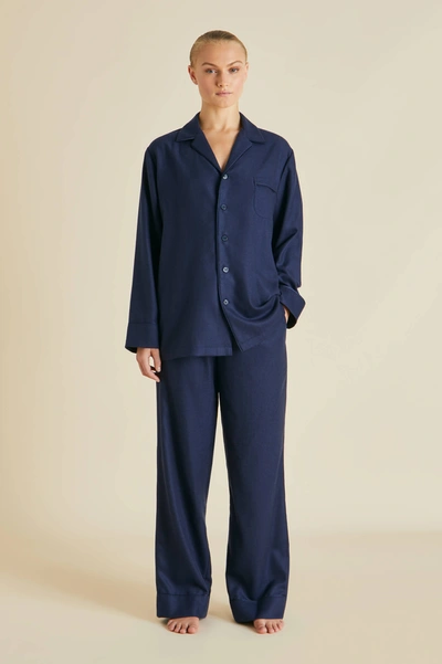 Shop Olivia Von Halle Vanderbilt Osaka Navy Pyjamas In Cashmere