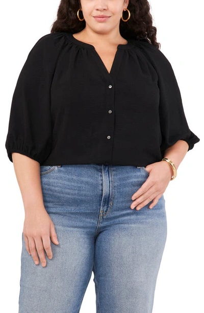 Shop Vince Camuto Balloon Sleeve Button-up Top In Rich Black