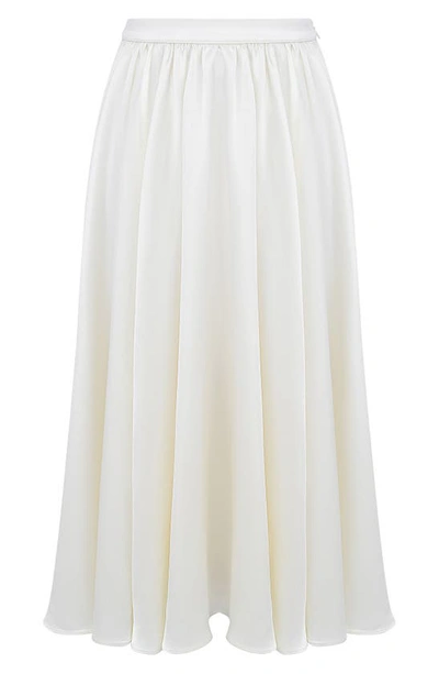 House Of Cb Suzette Satin Midi Skirt In Ivory