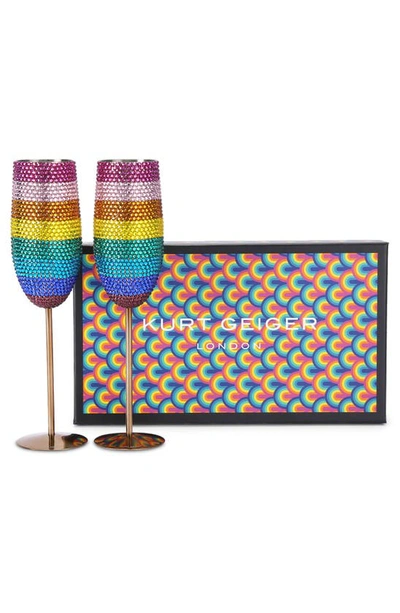Shop Kurt Geiger Set Of 2 Rainbow Crystal Champagne Flutes In Rainbow Multi