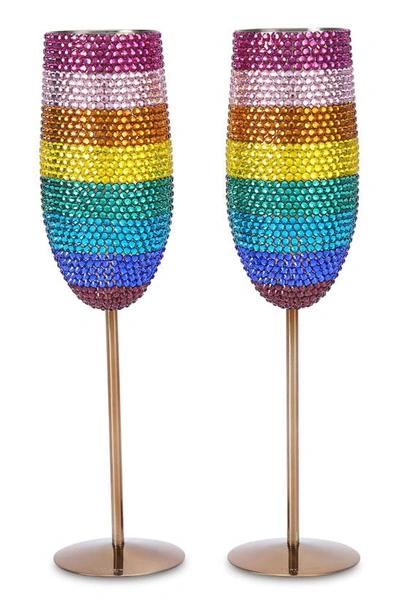 Shop Kurt Geiger Set Of 2 Rainbow Crystal Champagne Flutes In Rainbow Multi