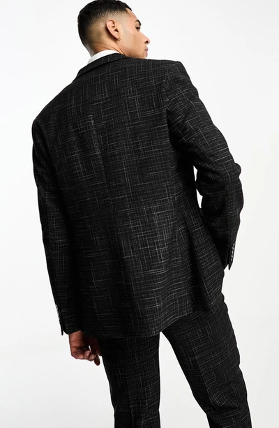 Asos Design Slim Suit Jacket In Crosshatch In Black In Black