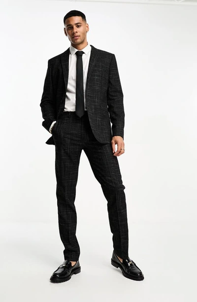 Shop Asos Design Slim Fit Crosshatch Suit Trousers In Black