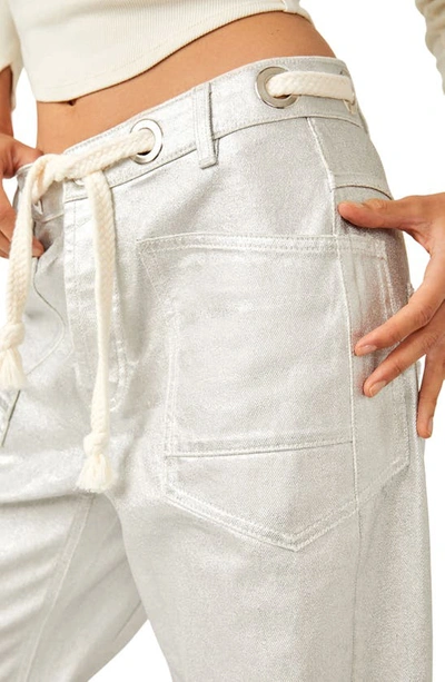 Shop Free People Moxie Metallic Low Slung Drawstring Waist Jeans In Pinball