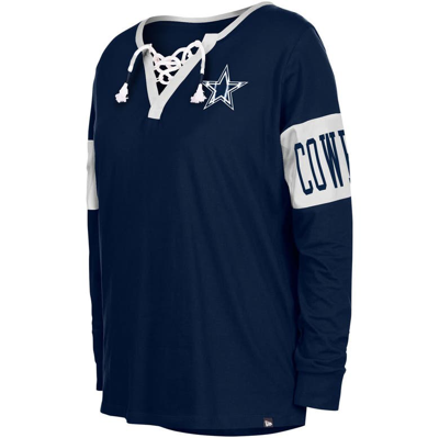 Shop New Era Navy Dallas Cowboys Lace-up Notch Neck Long Sleeve T-shirt