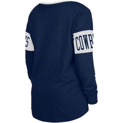 Shop New Era Navy Dallas Cowboys Lace-up Notch Neck Long Sleeve T-shirt