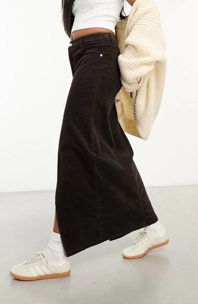 Shop Asos Design Corduroy Maxi Skirt In Brown