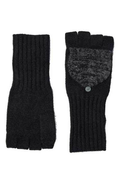 Shop Stewart Of Scotland Cashmere Two-tone Knit Gloves In Black/ Grey