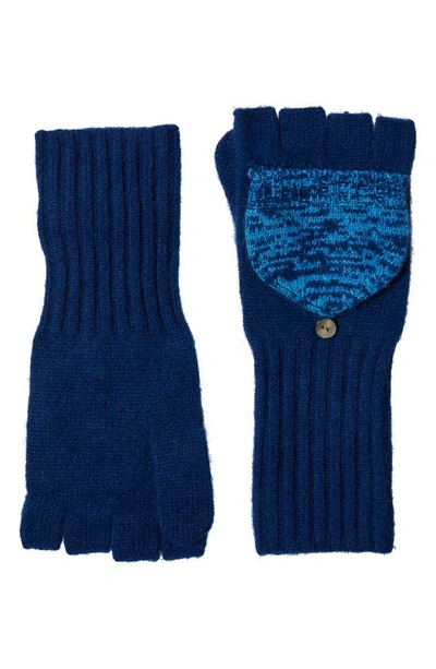 Shop Stewart Of Scotland Cashmere Two-tone Knit Gloves In Navy/ Bright Blue