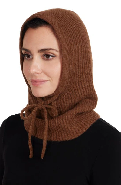 Stewart Of Scotland Cashmere Rib Knit Hood In Brown