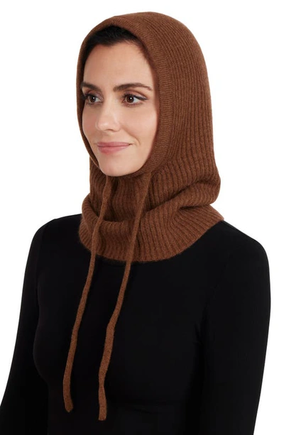 Stewart Of Scotland Cashmere Rib Knit Hood In Brown