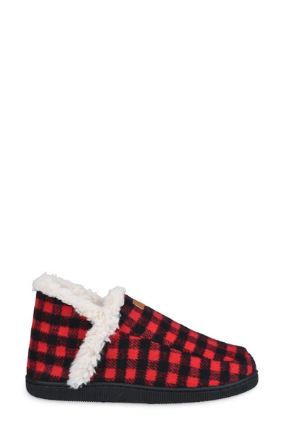 Shop Gaahuu Buffalo Check Faux Shearling Slipper In Black/ Red